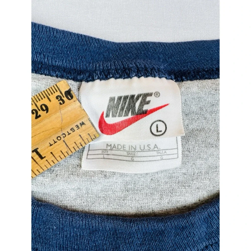 Vintage 90s Nike Embroidered Script Logo Long Sleeve Ringer T Shirt USA Made L